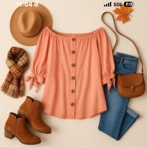 I.N. Studio Tops - I.N. Studio Coral Off-Shoulder Buttoned Blouse